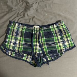 Aerie Plaid Green and Navy Athletic Shorts